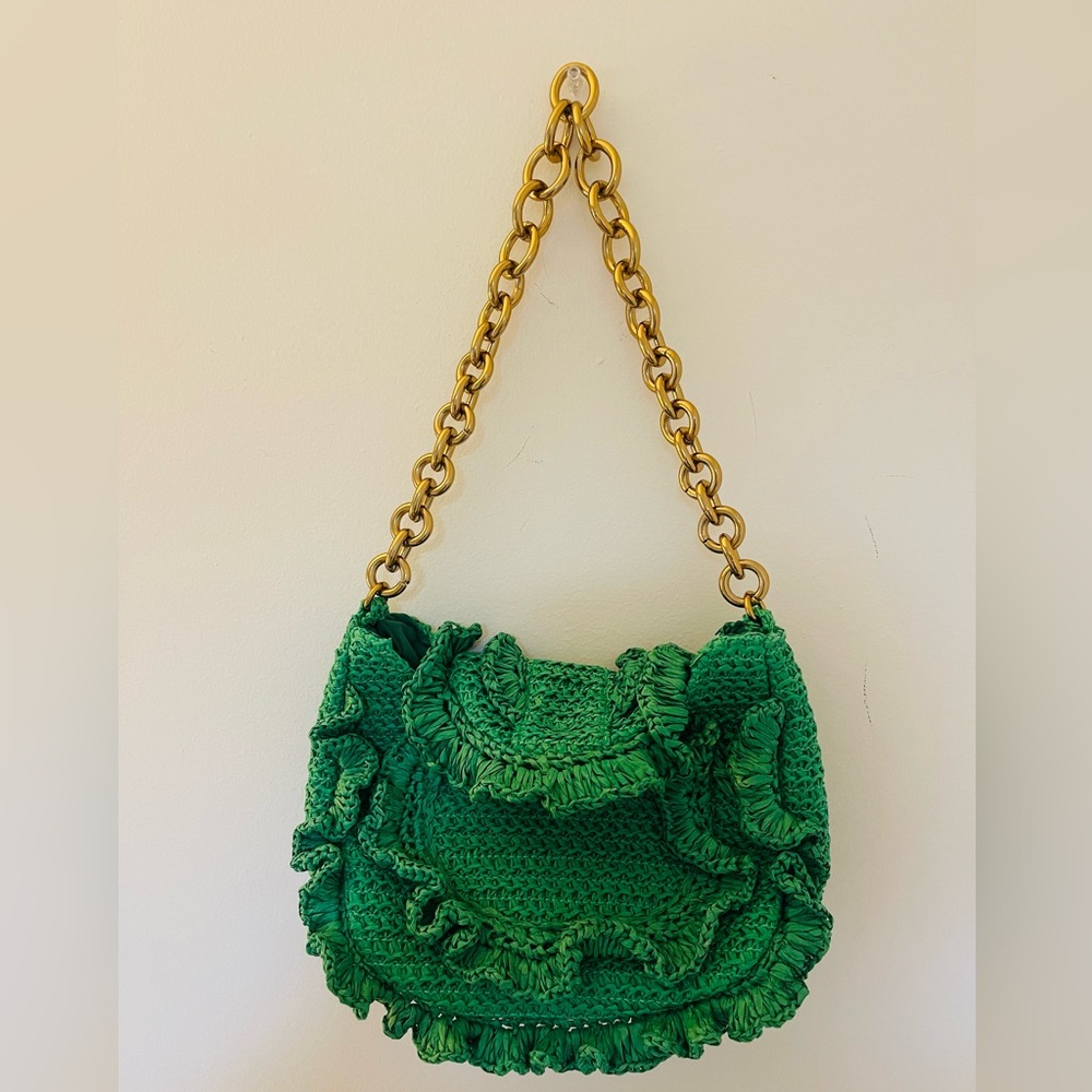 Zara Emerald Crochet Bag with Gold Chain - Picture 6 of 6